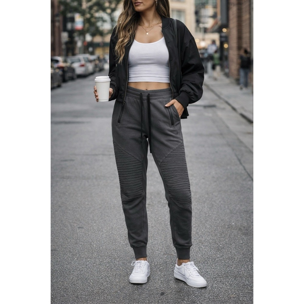 Alo Zippered Pockets Tapered Leg Yoga Moto Joggers Women's Size XS Charcoal Grey